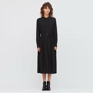 Uniqlo Black Midi Shirt Dress with Belt